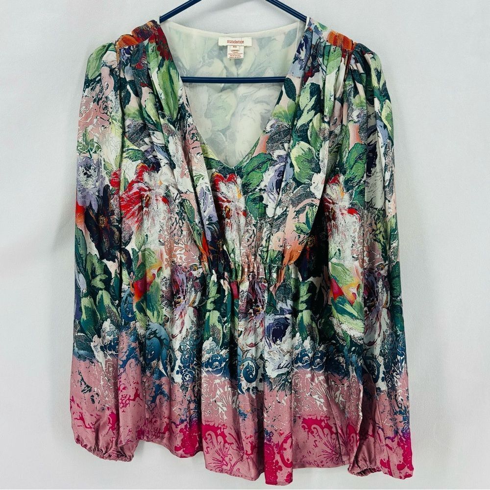 Sundance 100% Silk Sugarplum Garden Blouse Women’s XS Colorful Long Sleeve Top - Picture 3 of 11